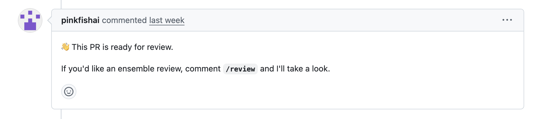 The nudge comment: this PR is ready for review, comment /review and I'll take a look.